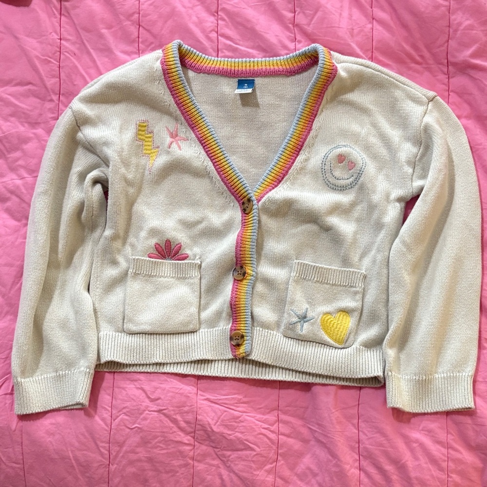 Old Navy Pink and Yellow Cardigan size 8